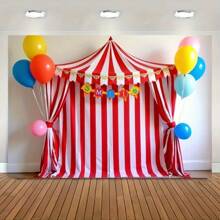 2D Carnival-Themed Polyester Backdrop Banner (1-Piece) With Colorful Balloons And Circus Tent Design - Easy To Hang, Perfect For Birthdays, Anniversaries, Wedding Celebrations, Indoor And Outdoor Party Decorations, And Carnival Party Decorations. - Apricot - View 1