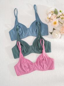 3 件装女士纯色钢圈文胸 - 彩色 - 查看 3