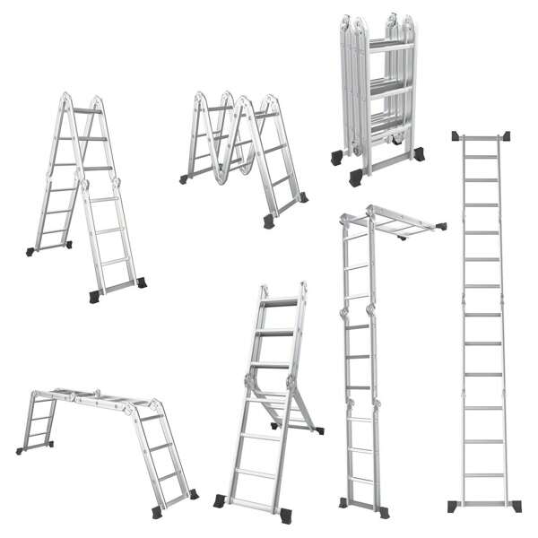 7-In-1 Folding Aluminum Ladder Multi-Purpose Extension Ladder Anti-Skid Pedal