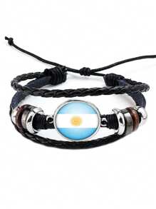 1 pieza Brazalete de cuerda de piel sintética (PU) con patrón de banderas de diferentes países - Pulsera - Ver 21