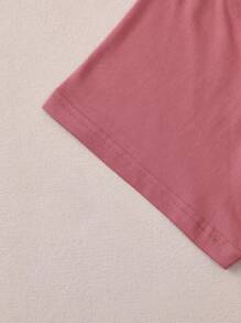 Letter Printed T-Shirt, Short Sleeved Round Neck Casual Top, Spring And Summer Casual Women's Clothing - 酒紅色 - 查看 5