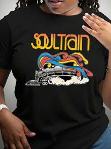 Women's Casual Short-Sleeved Round Neck Plus Size T-Shirt - 黑色 - 查看 1