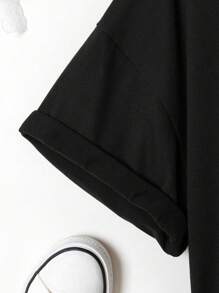 Women's Casual Short-Sleeved Round Neck Plus Size T-Shirt - 黑色 - 查看 4
