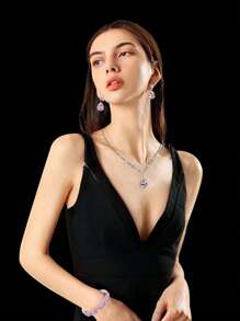 女士水钻晚宴手包，4 件套水钻耳夹新娘婚礼颈链手链吊坠，闪亮钱包，非常适合派对、婚礼、舞会、晚宴/宴会、婚纱、正式服装、舞会礼服、生日礼服