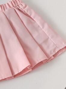 2pcs/Set Baby Girl 3D Bow T-Shirt And Pleated Skirt Outfit, Casual Cute Style For Outdoor Play - Multicolor - View 6