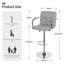 Bar Stools Set Of 2, PU Leather Breakfast Bar Stools, Swivel Height Adjustable Bar Chairs With Backrest And Footrest For Breakfast Bar Counter Kitchen Restaurant - Grey - View 3
