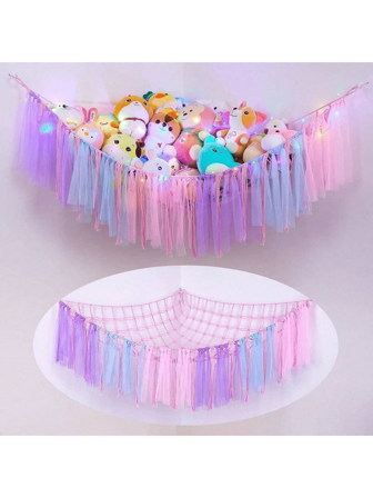 1pc Plush Doll Storage Hammock Hanging Net Large Hammock Decor For Home Living Room Bedroom, Cute & Fun Decoration Gift, 100 X 100 X 150 Cm, Handmade Crochet Triangle Hammock (No Lights Included)Room Decor