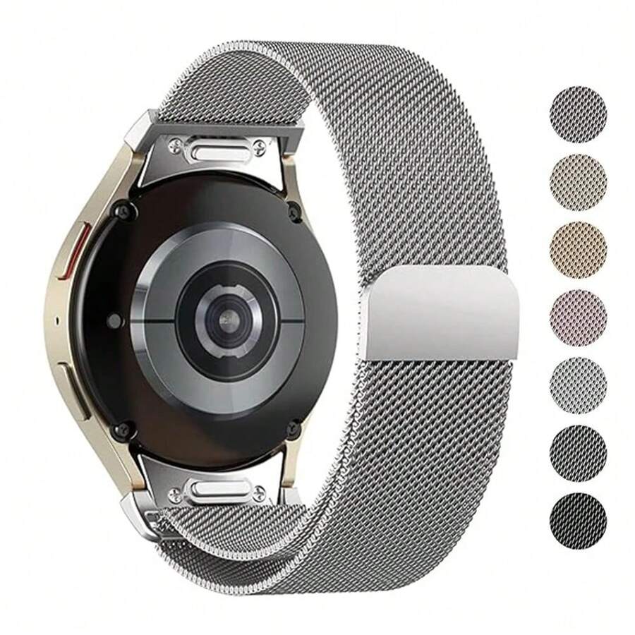 20毫米单条原装不锈钢米兰尼斯表带，磁性金属材质，约9.25英寸，兼容三星Galaxy Watch 7/6/5/4 FE 40毫米/44毫米无缝隙一键式耐用商务米兰尼斯表带，磁性腕带，兼容三星Galaxy Watch 6智能手表配件