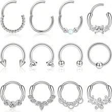 BESTEEL 1PC 16G Septum Clicker Inel din oțel inoxidabil 316L Septum Inel CZ Opal Cartilage Helix Tragus Hoop Cercei Daith Segment cu balamale Clicker Inel Zirconiu Inele pentru nas Cerc 10MM Bijuterii piercing nas