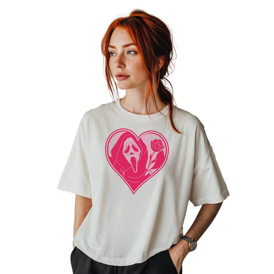 Adult Oversized T-Shirt Urban Streetwear Ghost Heart Unisex Round Neck Summer Size S To G4