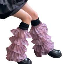 Women's Leg Warmers With Lace And Patchwork Ruffles, Thigh-High Socks, Streetwear Boot Covers - 黑紫 - 查看 3