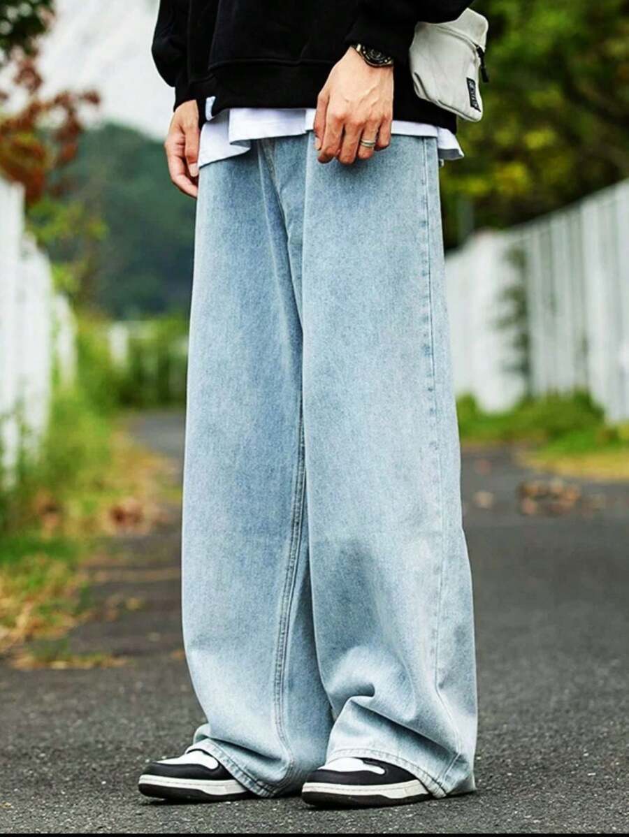 Bag Balloon Wide Straight Cut Carpenter Jeans UNISEX - Baby Blue - View 1