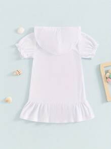 Traje de baño informal holgado de manga corta con volantes y cremallera para niñas de 1 a 8 años. - Blanco - Ver 3