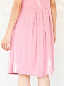 Boho Retro Rayon Cool Soft Summer Cuff Short Sleeve Crew Neck T Shirt Mini Dress Tunic With Pockets - 藕粉色 - 查看 3
