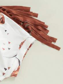 Western Toddler Baby Girl Clothes 3 6 12 18 Months 2T 3T Letter Short Sleeve T-Shirt Top + Tassel Shorts Outfits + Headband 3Pcs Set - Black - View 6