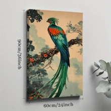 1pc Framed Canvas Poster, Peacock Retro Wall Art Canvas Paintings, Ideal Gift For Bedroom Living Room Corridor, Wall Art, Room Decoration - Multicolor - View 10