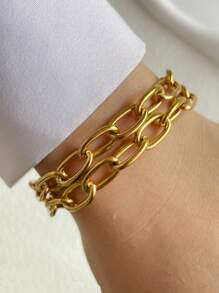 STYLEVER 1pc Gold And Silver Contrasting Bracelet , Rolo Chain ,Chain Lock Bracelet ,Screw Clasp Bracelet,Gold Horseshoe Charm Bracelet,U-Shape Charm Bracelet - Yellow Gold - View 6