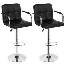 Bar Stools Set Of 2, PU Leather Breakfast Bar Stools, Swivel Height Adjustable Bar Chairs With Backrest And Footrest For Breakfast Bar Counter Kitchen Restaurant - Black - View 1