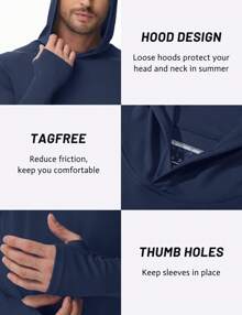 FASBUCO Men's Hooded UPF 50+ Sun Protection T Shirts Long Sleeve Athletic Fishing Shirts Rash Guards - Navy Blue - View 6