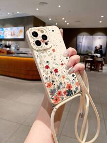 1 pièce Étui de protection pour téléphone avec motif floral et lanière amovible, compatible avec Apple, /Galaxy, Infinix, Redmi, OPPO, VIVO, Realme