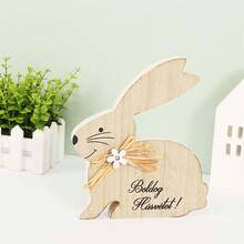 Adornos de conejo de Pascua, figuras de madera, adornos de escritorio para el hogar y las vacaciones. - Marrón claro - Ver 3