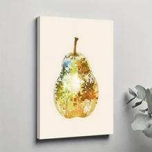 1pc Framed Canvas Poster, Disco Ball Pear Disco Trendy Aesthetic Wall Art Canvas Paintings, Ideal Gift For Bedroom Living Room Corridor, Wall Art, Room Decoration