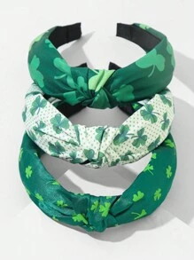 1pc St. Patrick's Day Green Clover Knot HeadBand,Hair Band ,Hair Hoop Hairband - Multicolor - View 2