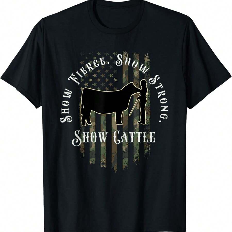 Camo Showmanship Girl Show Fierce, Show Strong, Show Cattle T-Shirt - Black - View 1