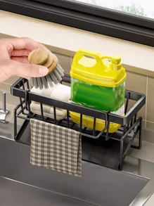 Kitchen Shelf Sink Rags Draining Rack Faucet Sink Dishwashing Detergent Steel Wire Ball Storage Rack Artifacts Free Countertop Grey Kitchen Supplies Decoration Light Luxury Restaurant Scandinavian Style Simple Without Drilling Holes Simple And Stylish Won't Rust Strong Load-Bearing Capacity Doesn't Take Up Space Easy To Install Easy To Clean,Sticky Hooks