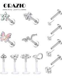 ORAZIO ORAZIO 1-8 Piezas Pendientes Helix de 16G para Mujeres, Aros para el Labio sin Rosca de Inserción, Aros para Tragus, Medusa, Concha, Monroe, Piercing y Joyería