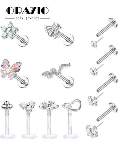  ORAZIO 1-8 件 16G 正向唇钉螺旋耳环 女士无螺纹推入式唇环 耳屏美杜莎海螺梦露穿孔珠宝