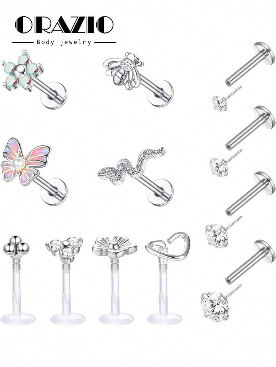ORAZIO ORAZIO 1-8 Piezas Pendientes Helix de 16G para Mujeres, Aros para el Labio sin Rosca de Inserción, Aros para Tragus, Medusa, Concha, Monroe, Piercing y Joyería