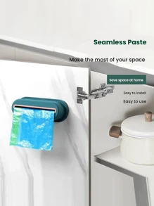 1pc No-Drill Garbage Bag Holder, Wall Mounted Portable Kitchen Storage Box For Storing Trash Bags, Super Sticky - Multicolor - View 3