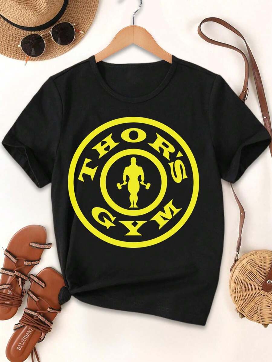 Valentine's Day Thor's Gym Ladies' T-Shirt Cute Funny Workout Tees - Black - View 1