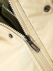 Men's Winter Jacket, Relaxed Fit, Thick Warm, Color Blocking & Faux Twofer Design - Khaki - View 3