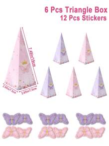 6pcs Beauty Butterfly Theme Triangle Gift Box,12pcs Pink Purple Butterfly Stickers, Butterfly Gift Wrapping Box Birthday Packing Supplies,1st Birthday Babe Shower Gender Reveal Party Decoration Gift Packaging Box - Butterfly - View 4
