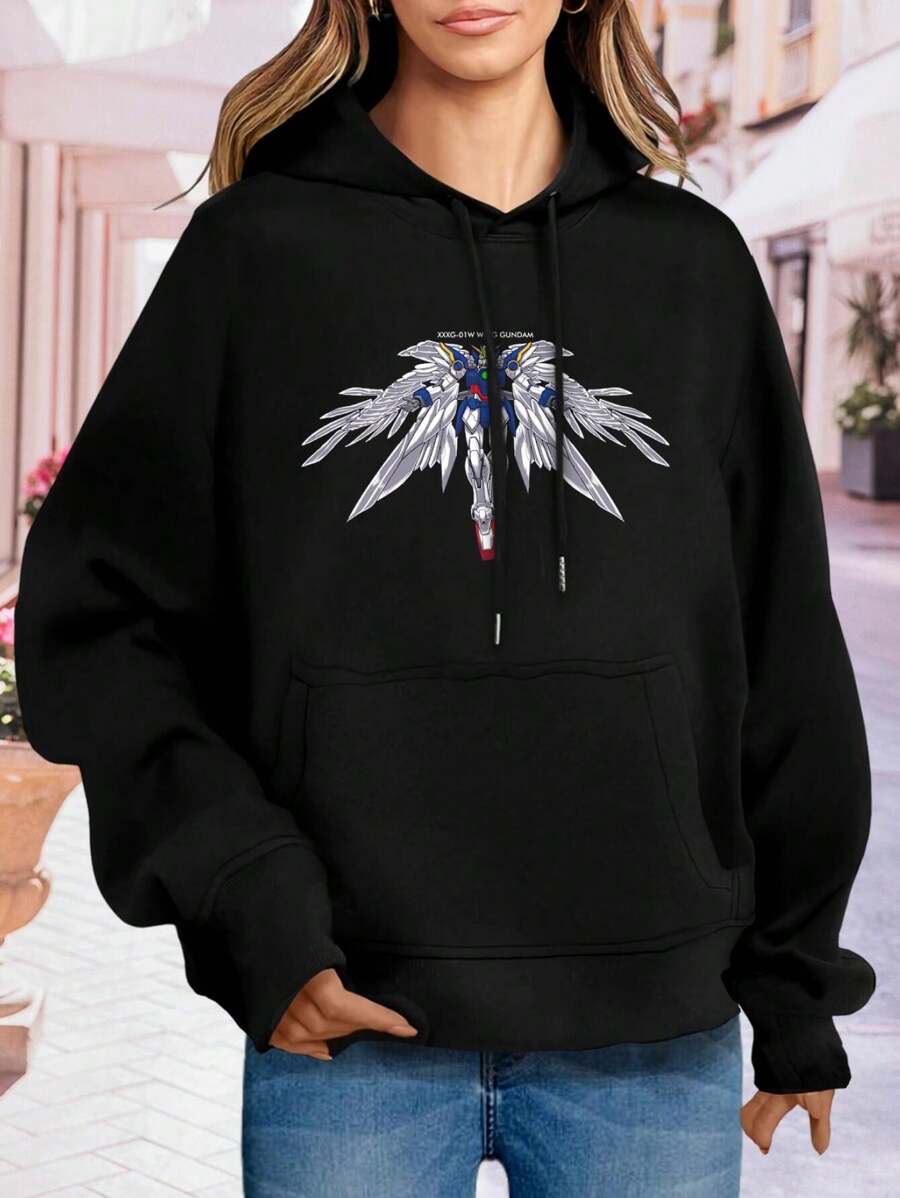 Women's Gundam Wing Hoodies Sweatshirts Anime Graphic Tees - Black - View 1
