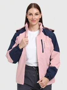 Speed mate Giacca con cappuccio a maniche lunghe a blocchi di colore per donna - Rosa - Visualizzare 6