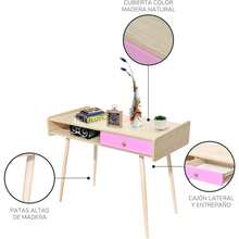 TOPLIVING Escritorio Vintage Escritorio Minimalista de Madera con Cajonera para Oficina o Casa (Rosa) - Rosa - Ver 5