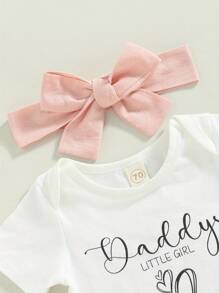 Daddys Girls Baby Clothes 0 3 6 9 12 18 Months Outfits Romper + Shorts + Headband Set - Pink - View 5