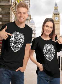 Matching Couples Military Police Veteran T-Shirts - Women's White Badge Tee - Black - View 1