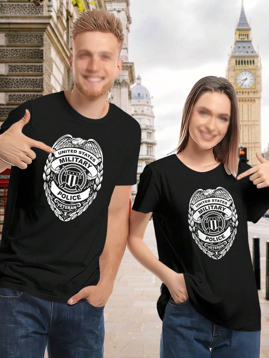 Matching Couples Military Police Veteran T-Shirts - Women's White Badge Tee - Black - View 1