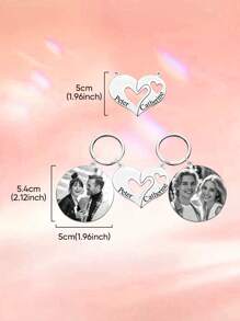 1pc Custom Matching Couple Keychain Set With Photo, Personalized Engrave Keychain With Photo And Text, Custom Heart Keychain, Personalized Stainless Steel Heart Women's Men's Puzzle Matching Text Couple Keychain, Personalized Photo Matching Keyring, Gift For Couples Lovers, Gift For Girlfriend And Boyfriend, Gift For Wife Husband, Birthday Gift, Valentine's Day Gift, Anniversary Gift.