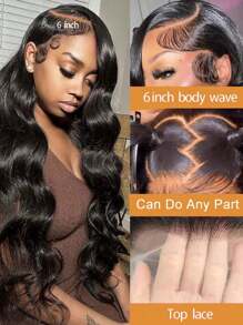 13x6 蕾丝前假发 人发波浪蕾丝前假发 人发预拔 200 密度透明蕾丝前假发 适合女性的婴儿头发 自然黑色长波浪假发波浪发型 - Natural Black - 查看 4