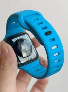 2条装男女通用蓝色硅胶可调节运动腕带及柔软镂空保护壳，适用于 40/41/42/44/45/46/49mm，Ultra/SE/11/10/9/8/7/6/5/4系列，智能手表配件 - 天藍色+透明 - 查看 5