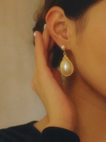 Stylever 1 Pair Stylish Pearl Pendant Stud Earrings For Women S925 Sterling Silver Fine Jewellery Suitable For Daily Wear Versatile Enough To Match Various Outfits And Perfect For Dating And Parties As Decorations