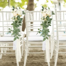 Wedding Aisle Decorations For Wedding Ceremony Pew Flowers For Church Chair Decorations Party Decor With Artificial Flowers Eucalyptus And Ribbons White Gifts Birthday Graduation Birthday Decorations Party Decorations Bachelorette - Multicolor - View 3