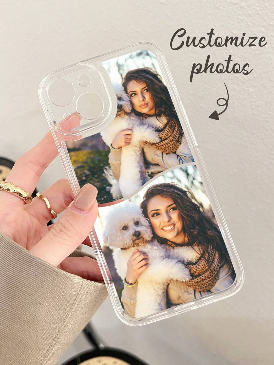 1 pieza Funda de teléfono personalizada para iPhone 11 12 13 14 15 16 Pro Max con collage de fotos DIY personalizadas, transparente, a prueba de choques y de cobertura completa.