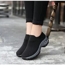 Zapatillas deportivas transpirables antideslizantes para mujer, suela de EVA, aptas para todas las estaciones, suela gruesa 5CM - Blanco y Negro - Ver 3