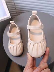 1 Đôi Giày Công Chúa Đế Mềm Đa Năng Thiết Kế Đơn Giản Trơn Cho Trẻ Em, Giày Đế Bằng Thường Ngày Thời Trang Cho Bé Gái - Màu be - Xem 4